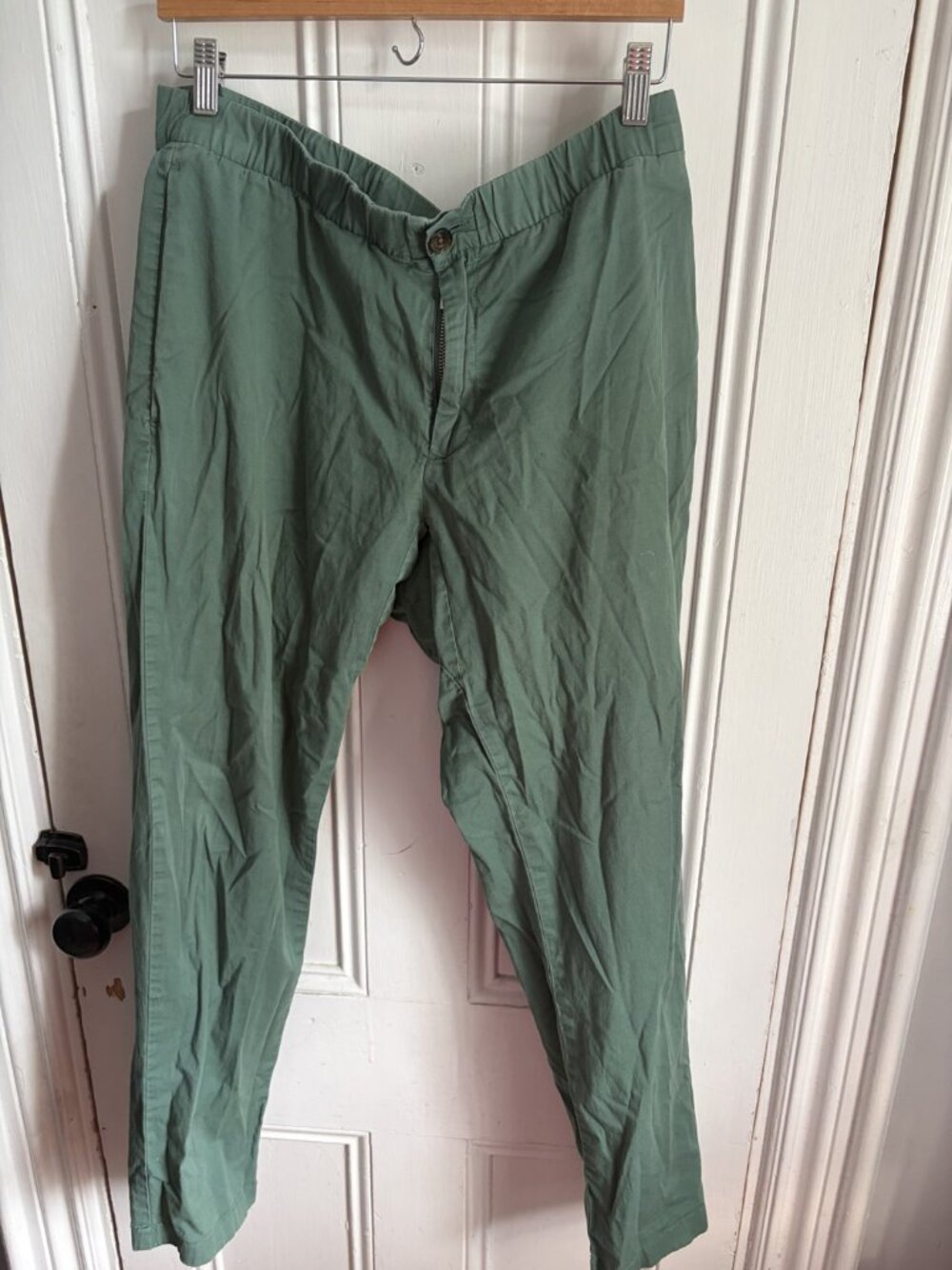 Bonobos Men's Stretch Cotton Tapered Pants Green Elastic Waist Size L